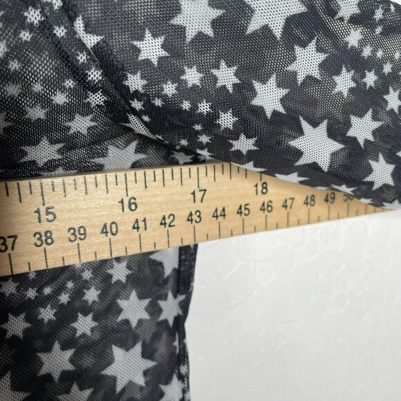 Free People Black White Star Print Marne Open Front Tie Mesh Top - Picture 8 of 9